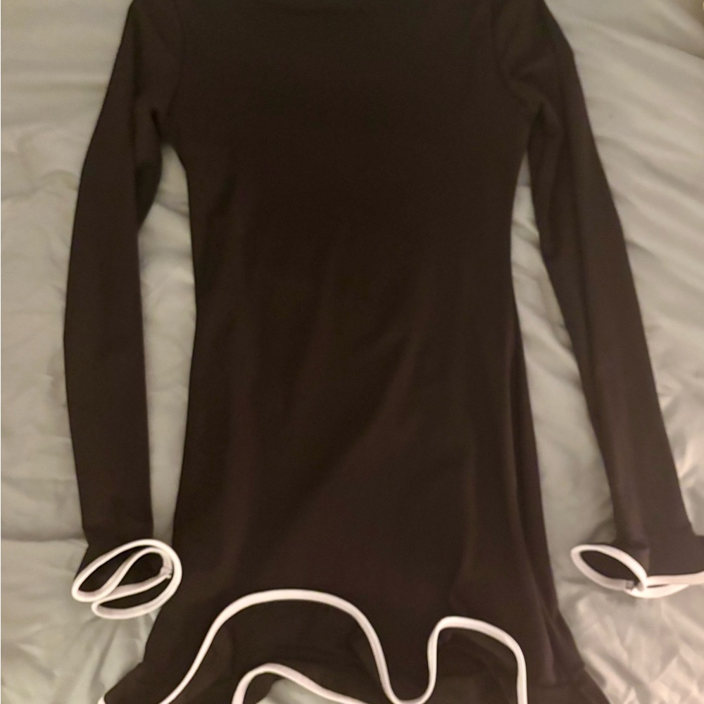 Black Long Sleeve Dress with White Trim